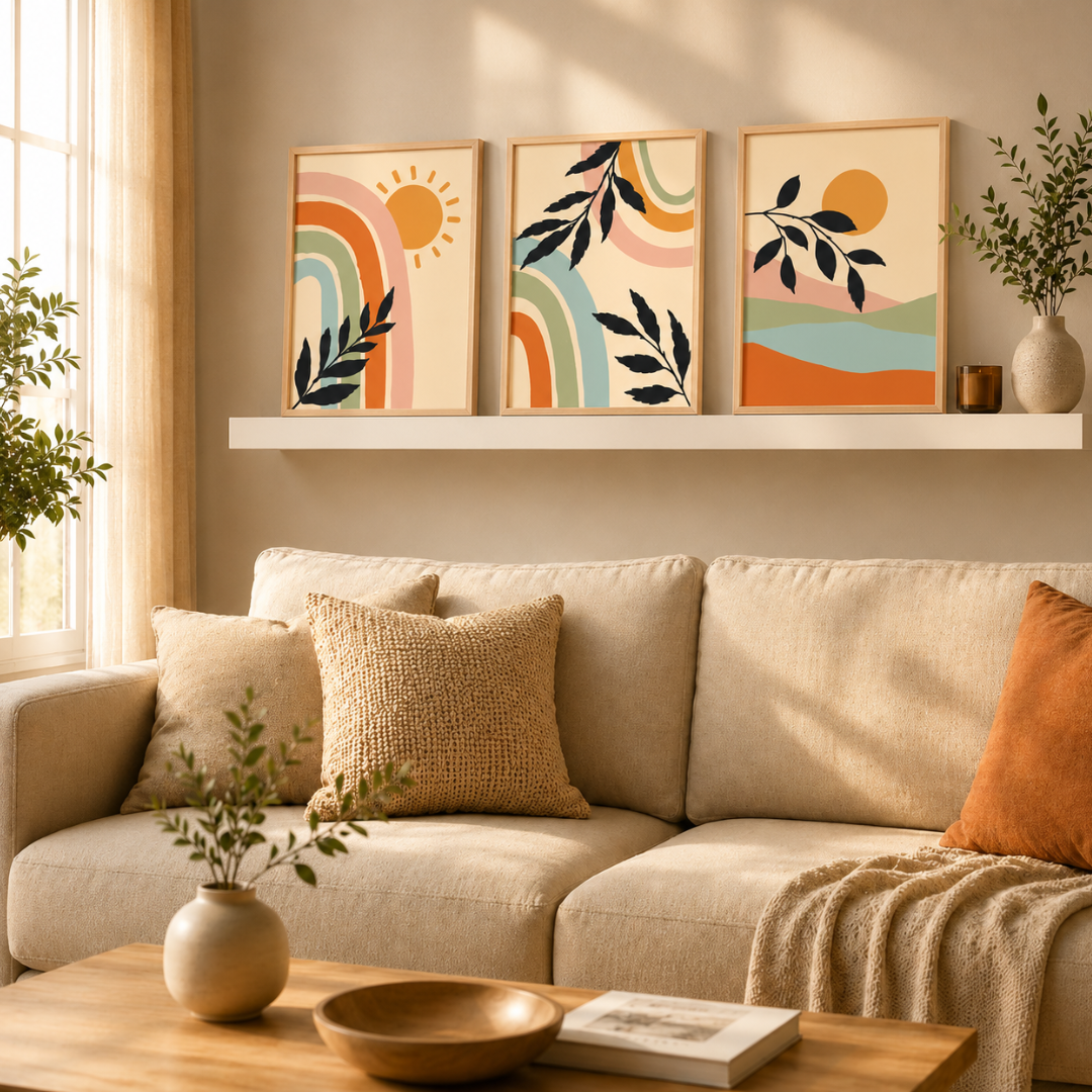 Close-up of HD print detail on rainbow wall art
