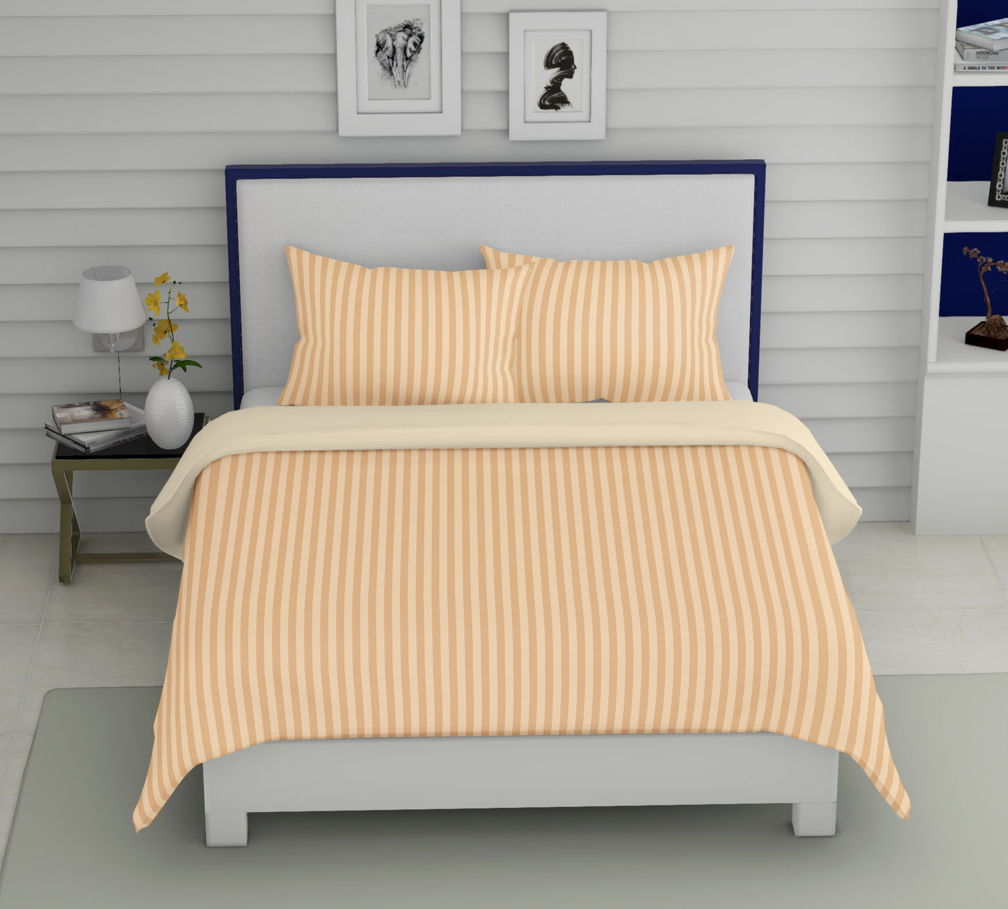 Pure Luxe - 100% Cotton 210 TC Satin Stripe King Size Bedsheet - Beige