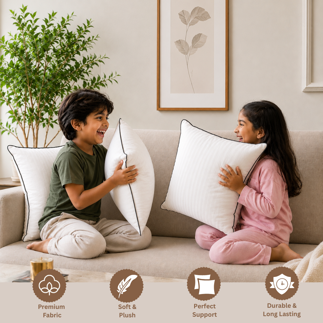 Risita Home Linen Microfibre Cushion Pack (White, Black)