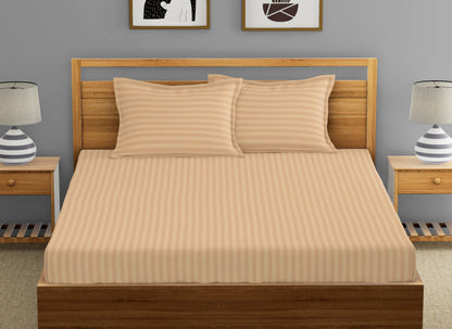 Pure Luxe - 100% Cotton 210 TC Satin Stripe King Size Bedsheet - Taupe