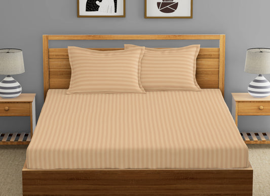 Pure Luxe - 100% Cotton 210 TC Satin Stripe King Size Bedsheet - Taupe