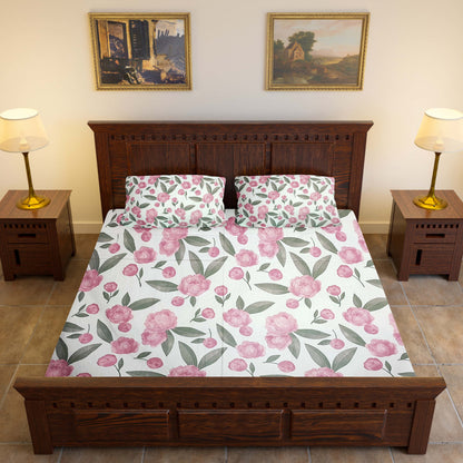 Elegance 100% Cotton King Size Bedsheet - Pink & Green