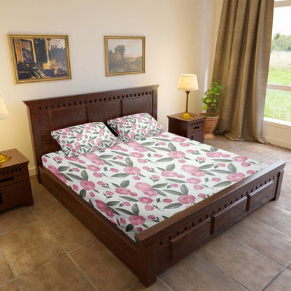 Elegance 100% Cotton King Size Bedsheet - Pink & Green