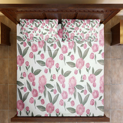 Elegance 100% Cotton King Size Bedsheet - Pink & Green