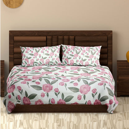 Elegance 100% Cotton King Size Bedsheet - Pink & Green