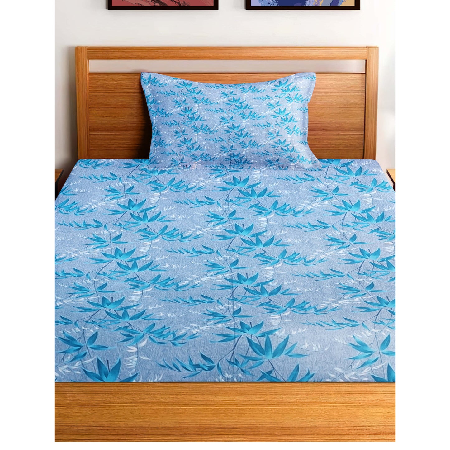 Grey and Blue Leaf Cotton Bedsheet