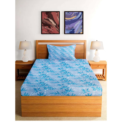 Grey and Blue Leaf Cotton Bedsheet