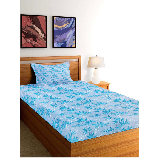 Grey and Blue Leaf Cotton Bedsheet