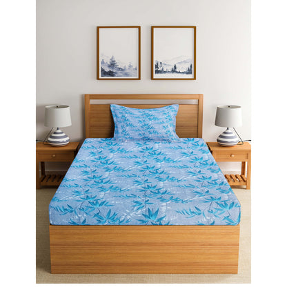 Grey and Blue Leaf Cotton Bedsheet