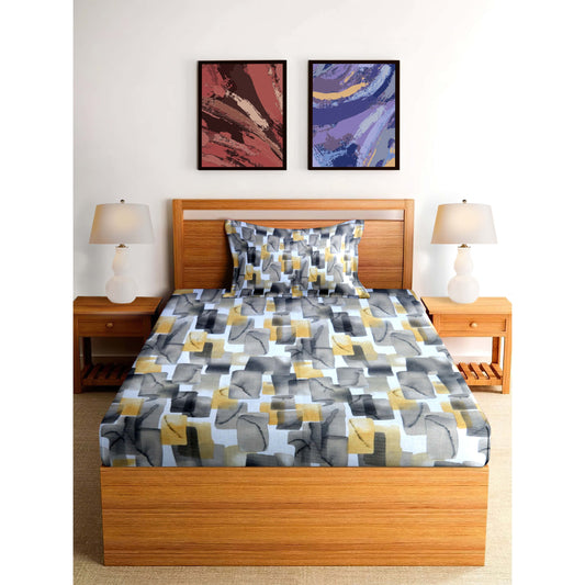 Geometric Print Cotton Bedsheet - Black & Yellow